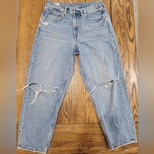 Gap High Rise Barrel Boyfriend Distressed Mid Wash Jeans